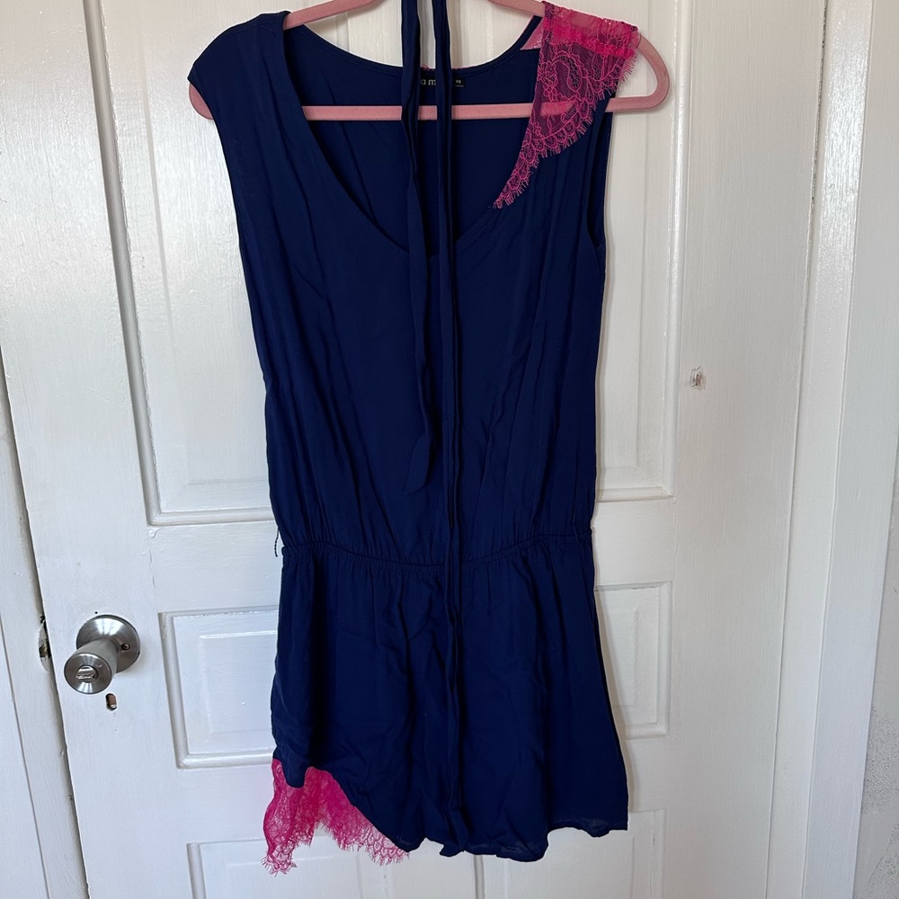 Ella Moss swim beach coverup/ blue w/pink lace detail/ size XS